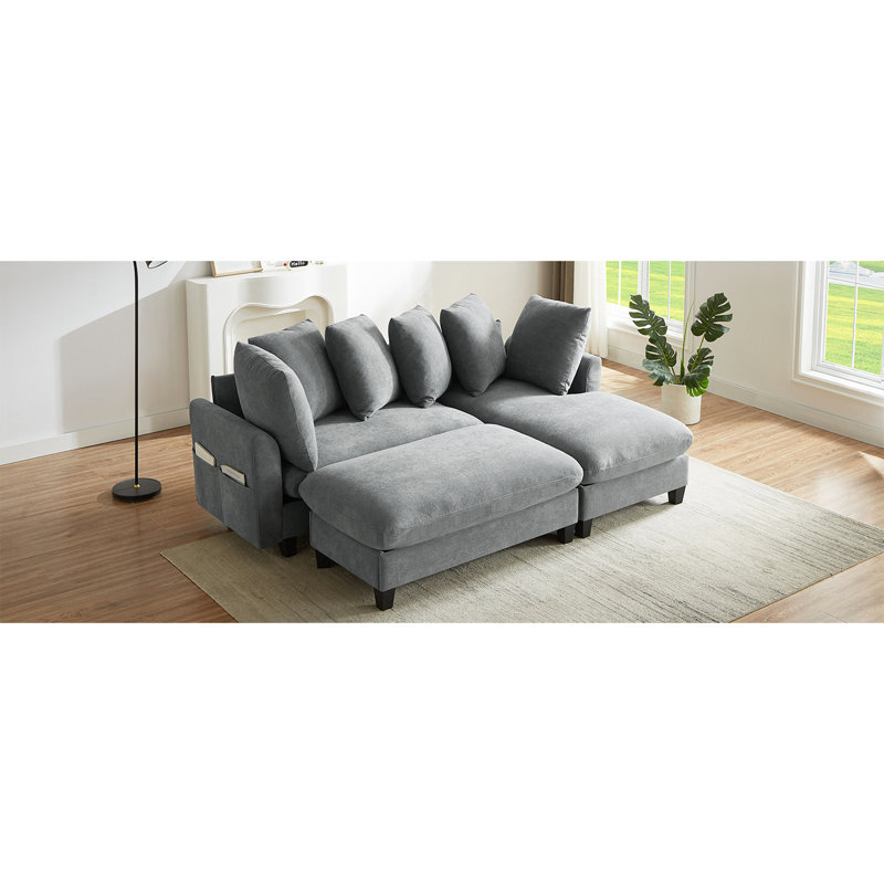 Canapé modulaire de 83 po avec canapé de 83 po avec amplement d'espace de rangement, repose-pieds mobile et six coussins décoratifs pour le salon