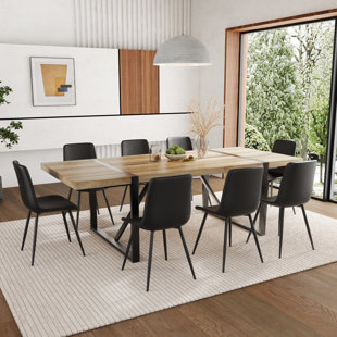Ensemble de table de salle à manger 87 pouces en bois avec chaise rembourrée en similicuir