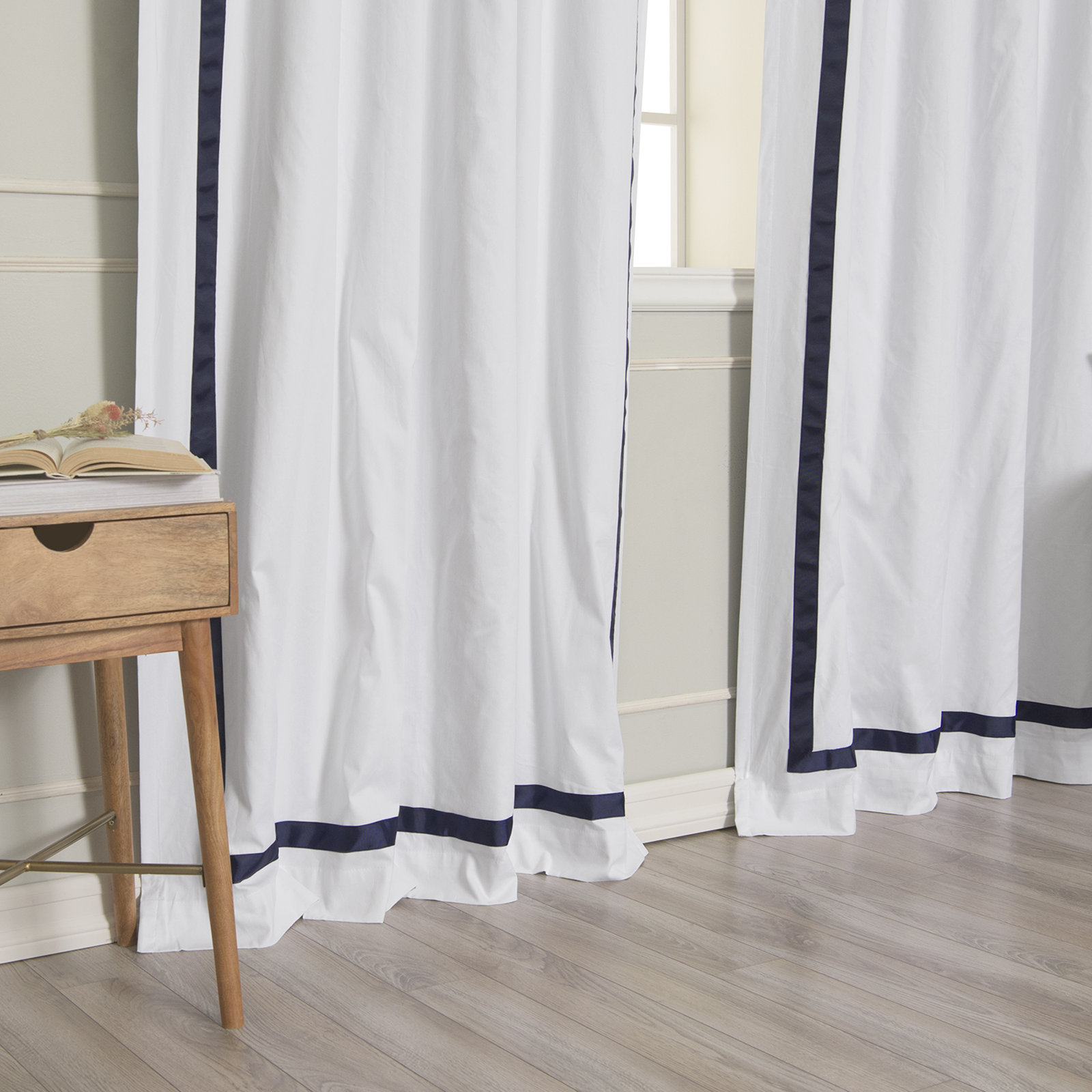 Nico Blackout Cotton Curtain Panel Set, White/Navy