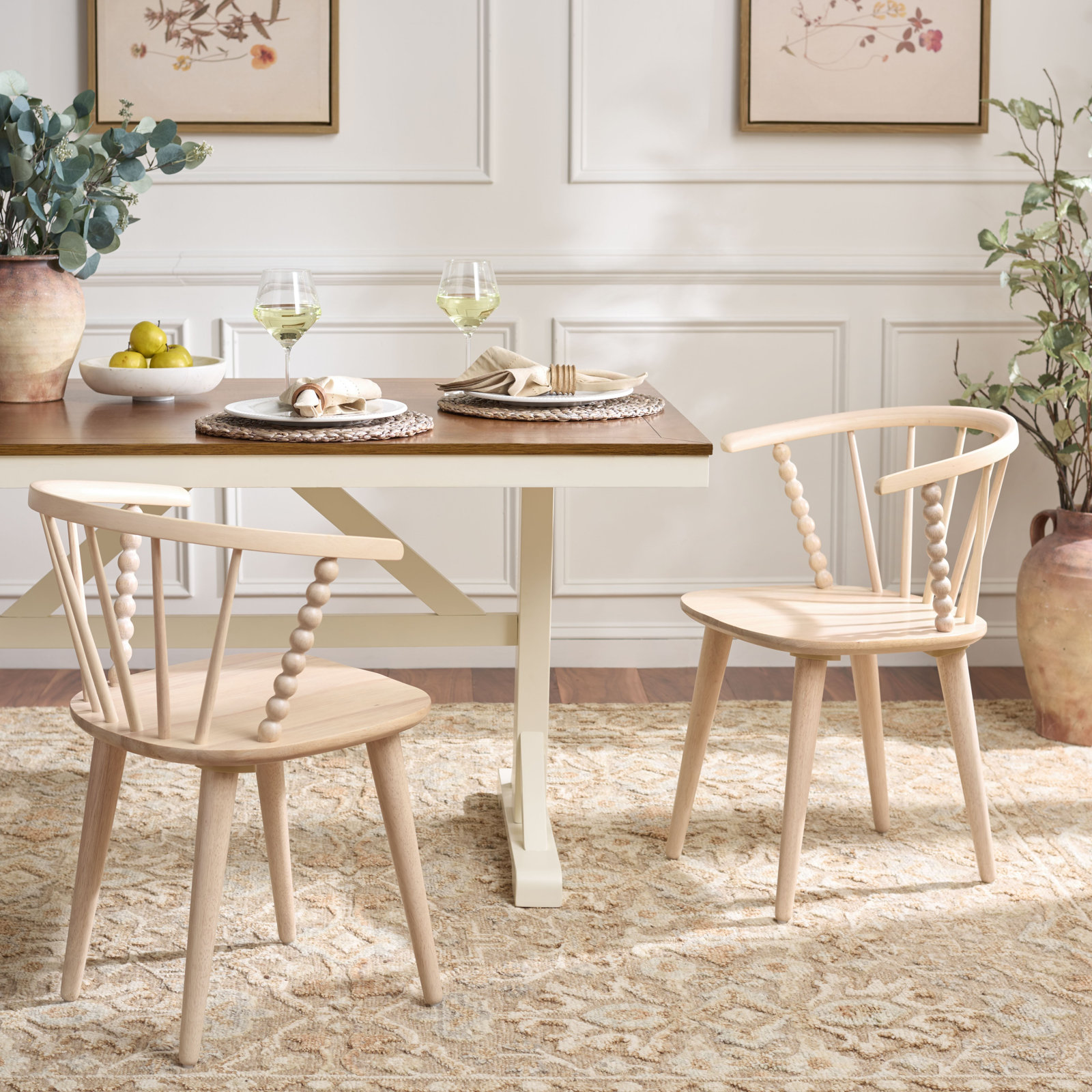 Condrey Curved Back Dining Armchair, White Washed