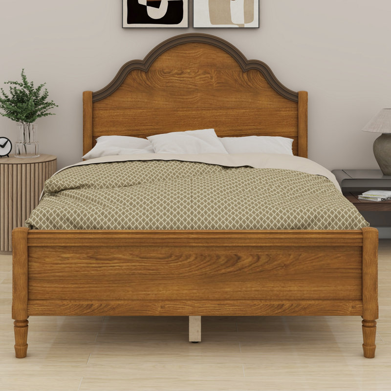 Lit plateforme élégant en bois avec tête et pied de lit, Double, Walnut