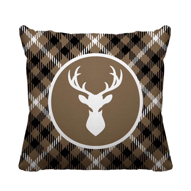 Coussin décoratif intérieur / extérieur Tartan Reindeer, L 19 po x H 19 po, Beige