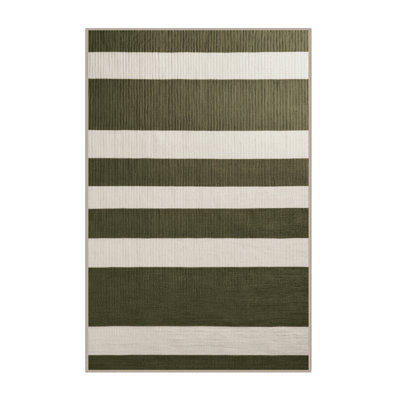 Tapis brun à rayures horizontales lavable à la machine
