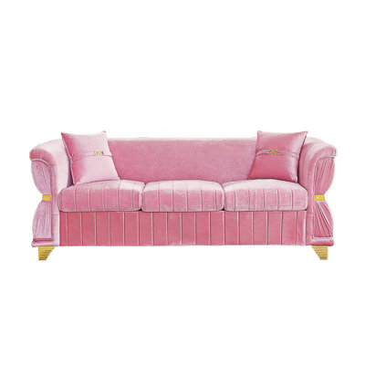 Canapé moderne 83,5 po en velours 3 places avec 2 coussins, canapé d'appoint rembourré avec bordure en métal doré, pieds fuselés dorés et accoudoirs courbés pour le salon, la chambre à coucher et un appartement