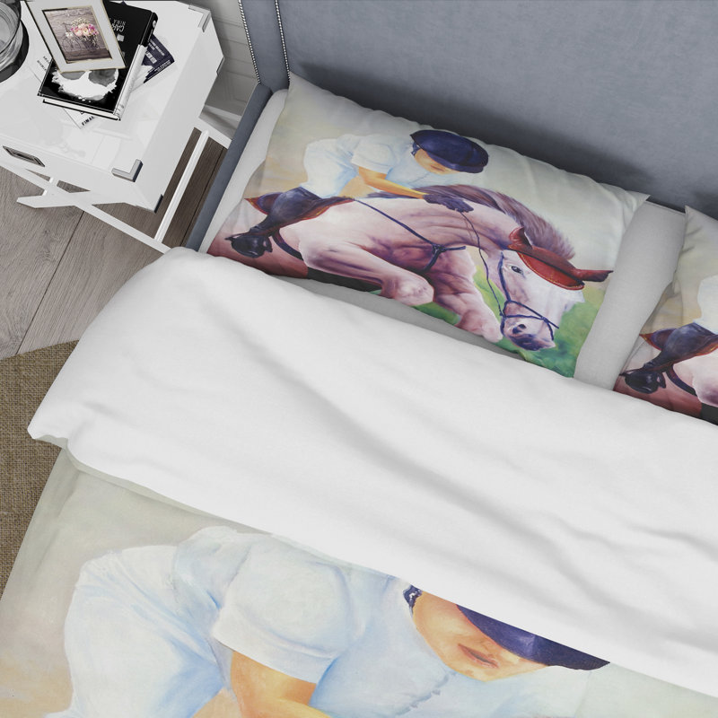 Jockey sur cheval au galop - housse de couette Farmhouse - microfibre de polyester