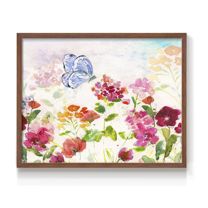 Papillon de jardin d'été - reproduction encadrée - réarmable, H 11 po x l 14 po, Noyer