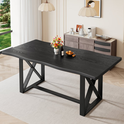 70.9" Solid Wood Farmhouse Dining Table for 4-6 People, Rectangular Kitchen Table with Faux Live Edge, Waterproof Matte Painted Dinner Table X-Stretch