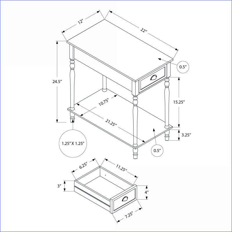 Table basse en placage vert peu encombrante - Table d'appoint à 2 niveaux avec tiroir de rangement pour petits espaces