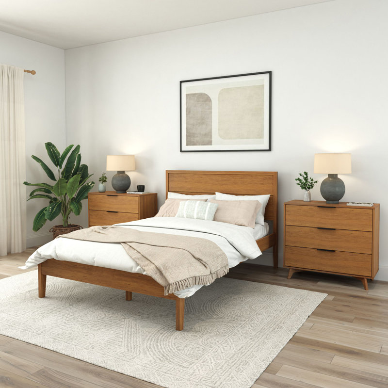 Lauritzen Solid Wood Panel Bed, Queen, Pecan