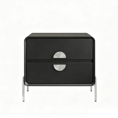 19.69" H x 16.93" W Black Round-Corner Two-Drawer Nightstand, Bedside Storage Cabinet with Metal Legs & Handles