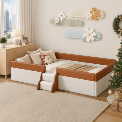 Structure de lit de jour simple rembourrée avec clôture de sécurité et escalier pour des solutions de couchage modernes et sécuritaires