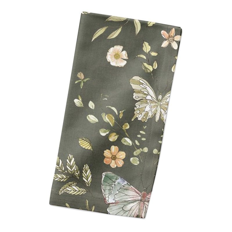 Amke Cotton Twill Floral Rectangle Napkin, Forest Green