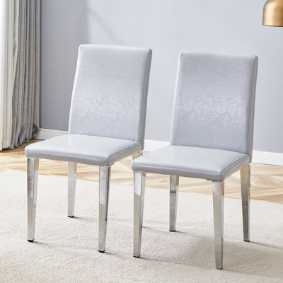Minimalist PU Leather Dining Chairs Set Of 2, Comfortable High-Elasticity Sponge Filling With Sturdy Metal Legs