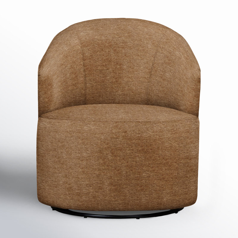 Deryn Upholstered Swivel Barrel Chair, Nave Bark Performance Distressed Velvet