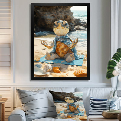 «Turtle Beach Yoga In Caribbean - Coastal Animal», reproduction d'art mural