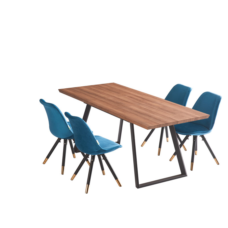 Gyeong-hui 4 Person Dining set - a Rectangular Extendable Dining Table with Metal Legs and a Set of 4 Quilted Velvet Dining Chairs for Dining Room - Modern Dining Table Set