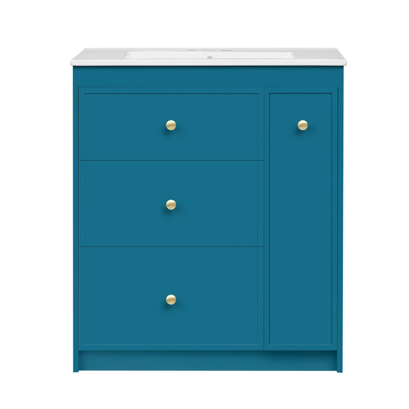 Meuble-lavabo 30 po avec lavabo en céramique, ensemble de meuble-lavabo simple autoportant avec quatre tiroirs, meuble de rangement moderne pour la salle de bain, idéal pour la maison
