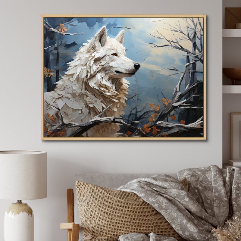 «Wolf Wolf In Winter Patchwork I», reproduction d'art sur toile, 24" H x 32" W, Black Picture Framed
