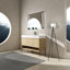 Meuble-lavabo de 48 po avec lavabo en résine et armoire de rangement moderne à 3 portes, couleur chêne-1595104594
