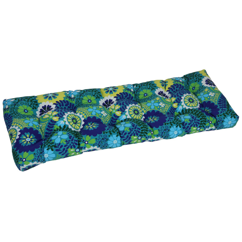 Tufted Outdoor Bench Cushion, 55" W x 19" D, Blue/Green/Luxury Azure Floral