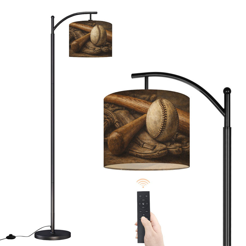 Lampe sur pied à arc avec abat-jour réglable Baseball batte de style rétro Lampe sur pied sport de style rétro avec 3 températures et intensité variable pour lampe