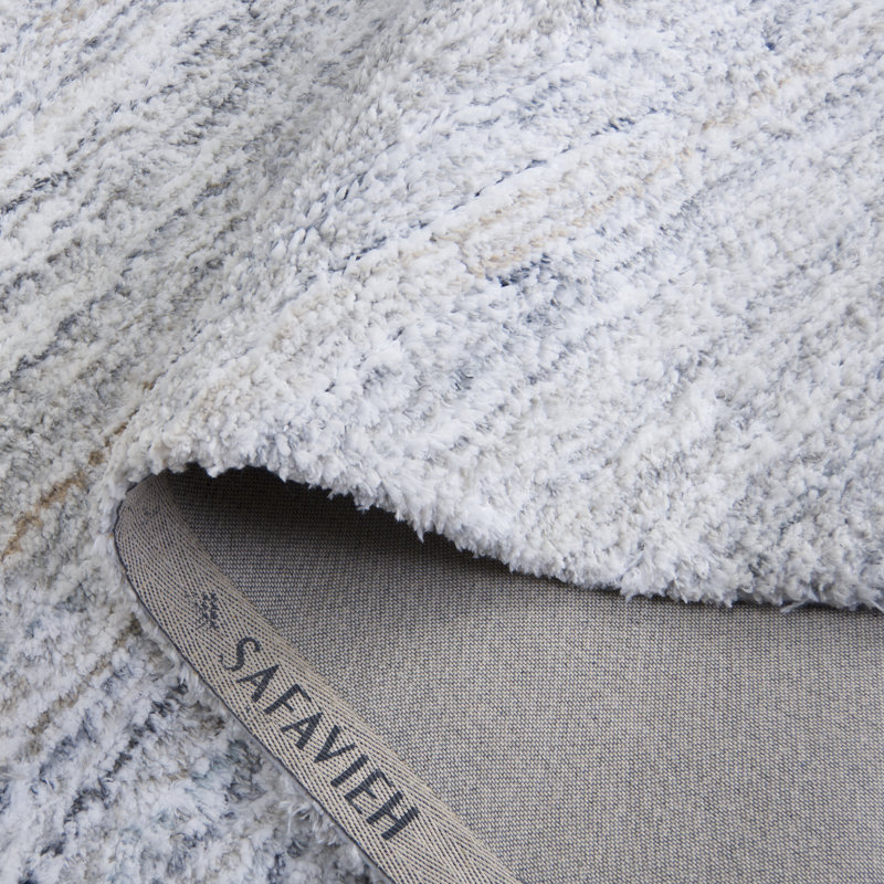 Balsamine Shag 102 Handwoven Polyester/Micro Polyester Abstract Indoor Use Only Rug in Ivory/Light Blue, Rectangle 5' x 8'