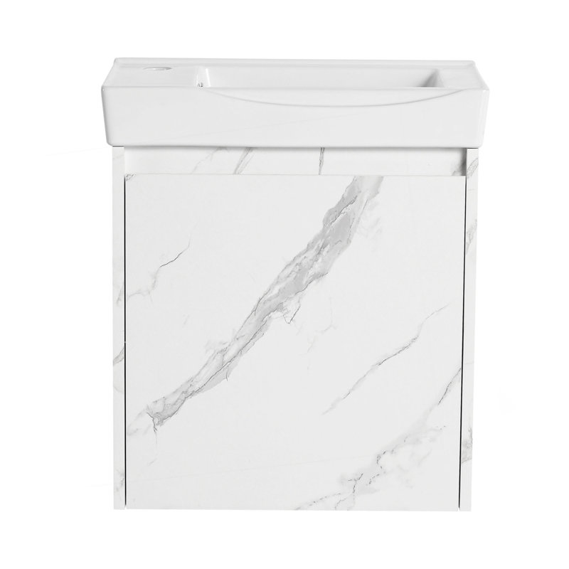 Ensemble de meuble-lavabo mural 20 po avec lavabo en céramique, armoire de rangement avec portes, ensemble d'armoire de salle de bain