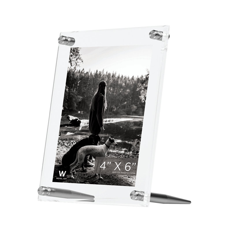 Cadres de table flottants en acrylique, Argent, 4 po x 6 po