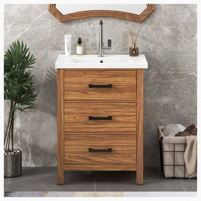 Meuble-lavabo autoportant simple avec plateau en céramique 24,4 po Hughs rebond