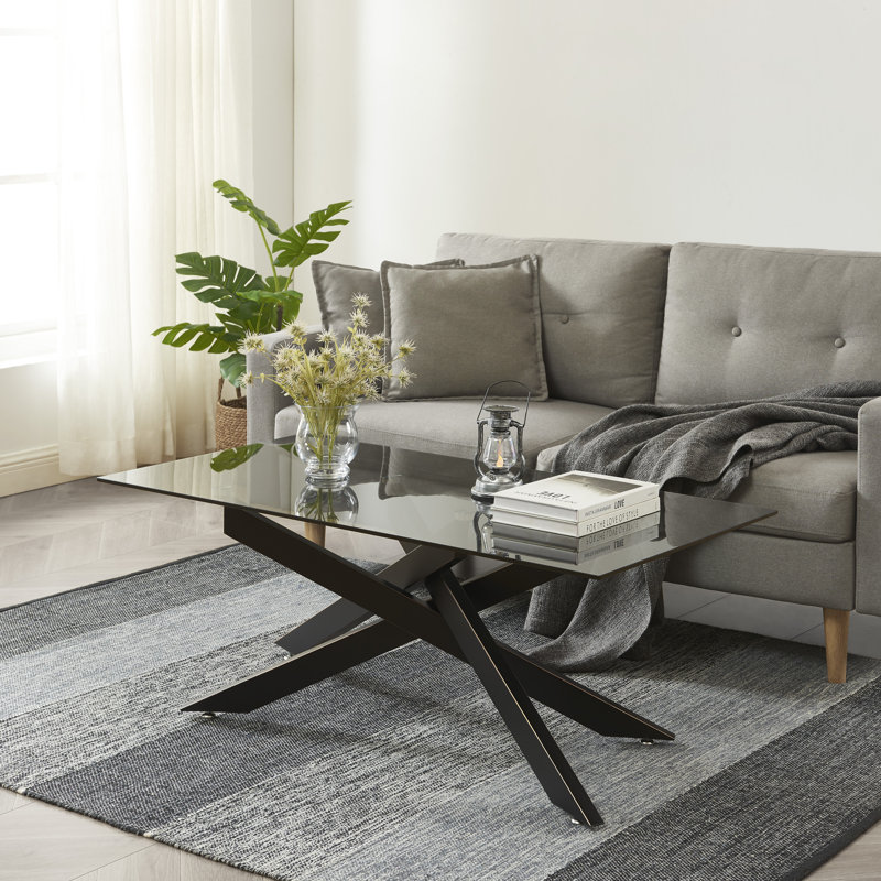 Table basse rectangulaire avec plateau en verre, Noir