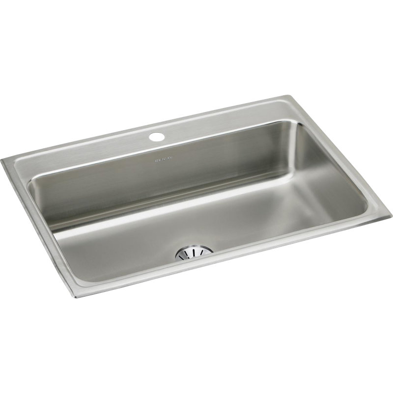 Lustertone 31" L x 22" W Drop-in Kitchen Sink with Drain Assembly and Basket Strainer, 1 hole, Design 1