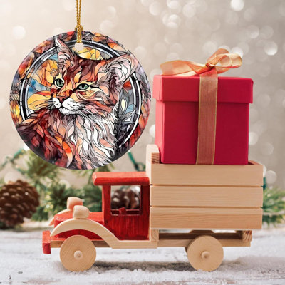 Cat Ornament, Christmas Ornament, Christmas Decoration, Holiday Present Idea, Heirloom Keepsake, Round Ceramic, Gift Exchange, Bauble Present, Gift Idea, Cat