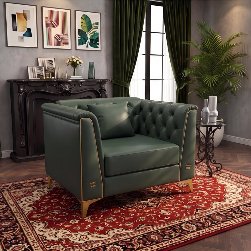 Ensemble de canapé chesterfield moderne en similicuir avec repose-pieds et fauteuil d'appoint, 3 Pcs: Sofa, Chair, Ottoman