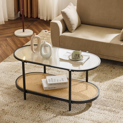 Table basse ovale en rotin blanc