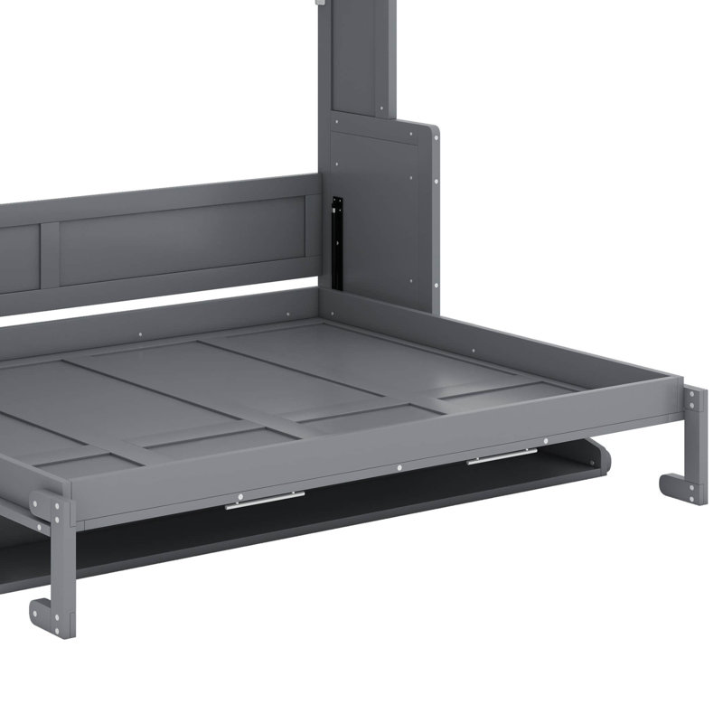 Grand lit escamotable avec placard et tiroirs, Gris