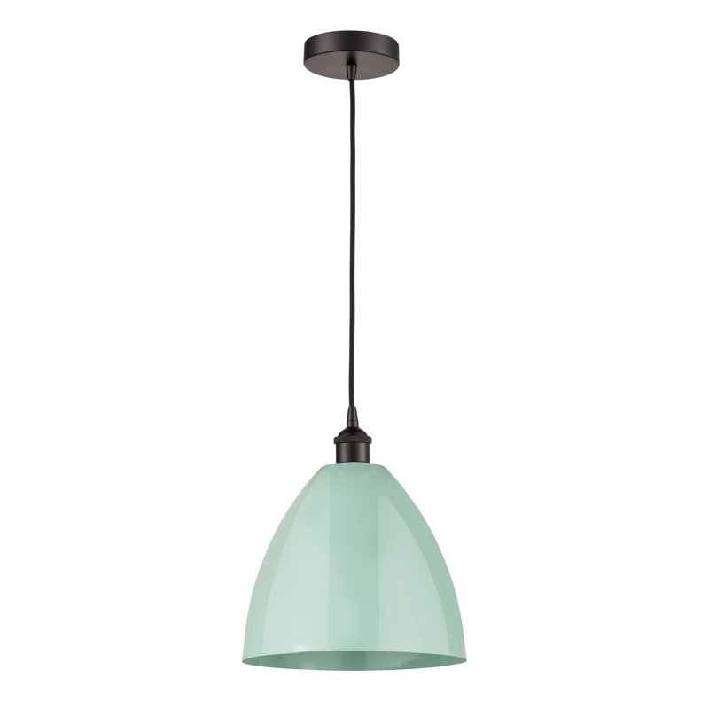 1 - Light Single Drop Pendant Pendant, Oil Rubbed Bronze, Seafoam, 14.75" H x 12" W x 12" D