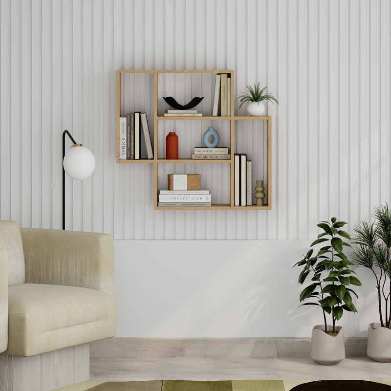 Mito Square Floating Shelf Modern Geometric Wall Shelf, Natural