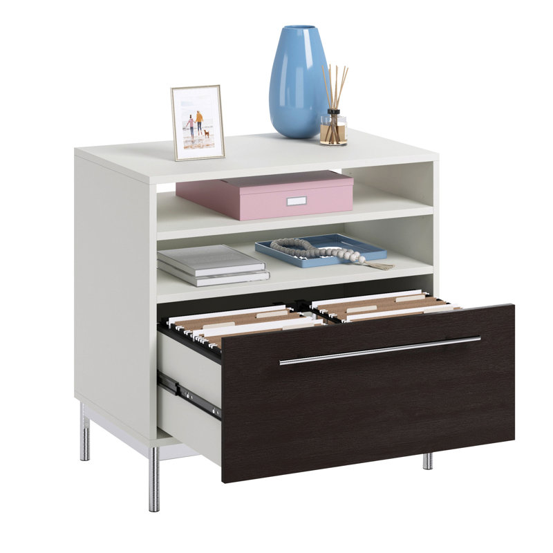 Classeur latéral blanc avec base en métal, tablette réglable et tiroir lisse pour un rangement personnalisé, des tiroirs et une performance à long terme