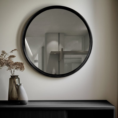 Wood Round Wall Mirror for Bathroom Bedroom Vanity Home Decoration