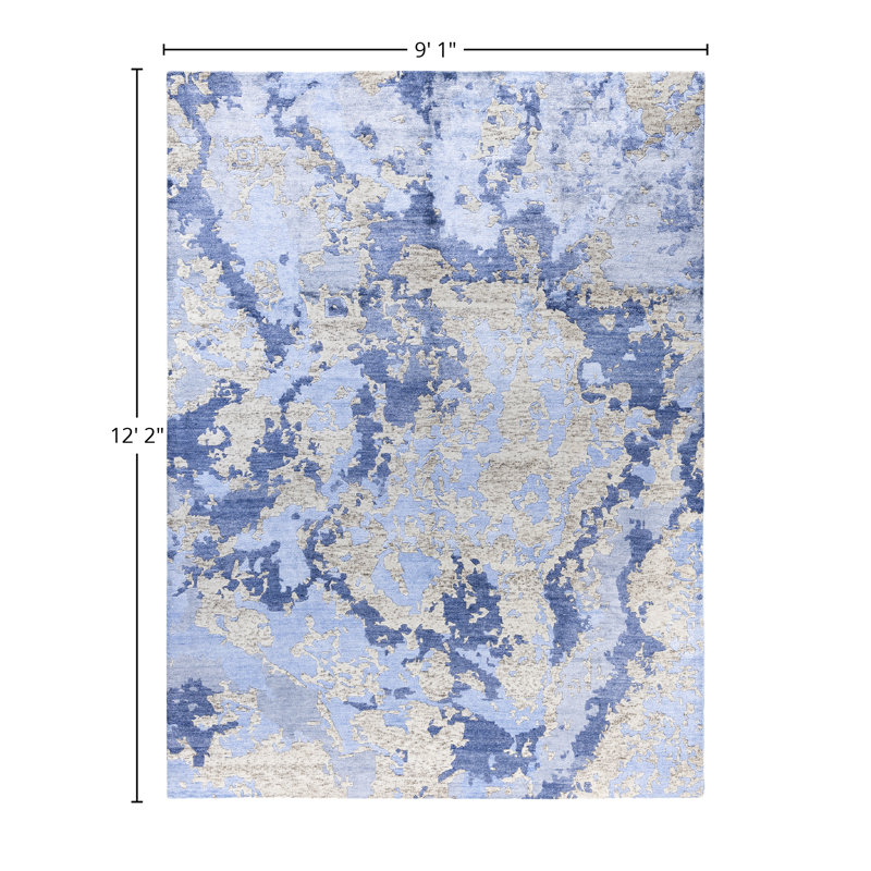 Tapis moderne noué à la main de conception unique ivoire 9 pi 1 po x 12 pi 2 po Modern