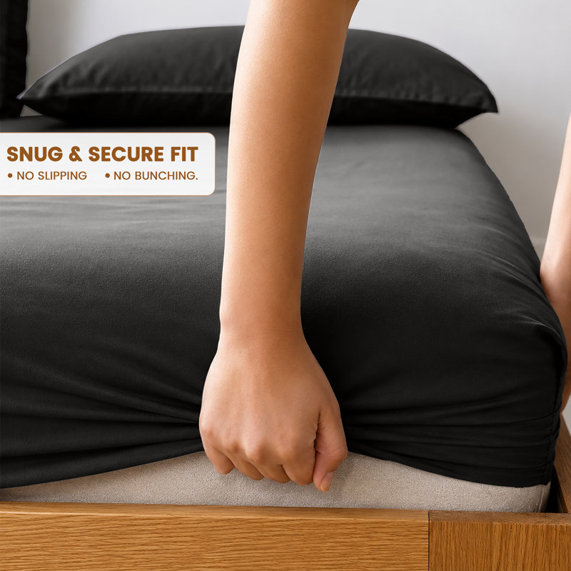 40cm Extra Deep Fitted Sheet - Luxury Microfiber Deep Pocket Bed Sheet Secure Fit, Black, Super King (180x200cm)