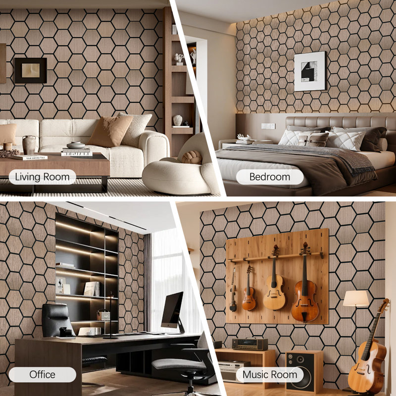 4-Pack 3D Hexagon Acoustic Wall Panels , Real Walnut Wood Veneer, Walnut Wood