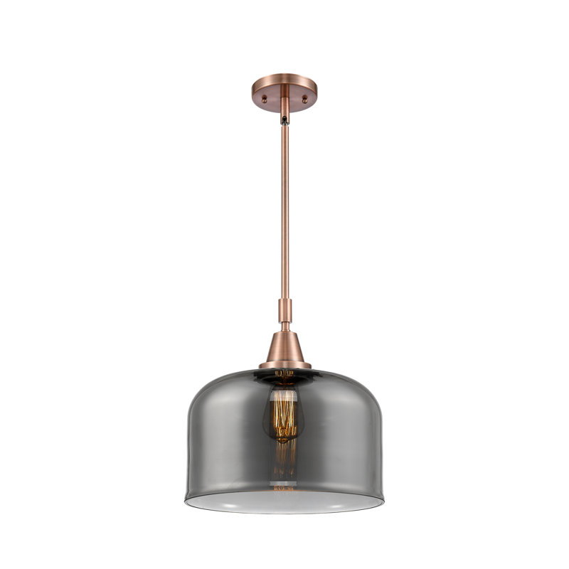 Luminaire suspendu 1 lumière à une cloche, Plaqué couleur fumée, H 47,12 po x l 12 po x P 12 po, Cuivre antique