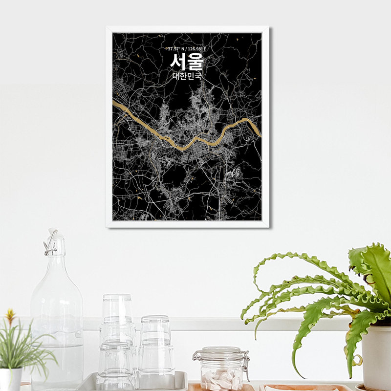 Séoul (coréen) - impression sur toile tendue, Noir et or