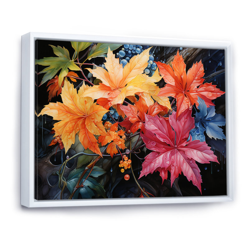 Japanese Maple Collage II - Japanese Canvas Art Print, H 16 po x l 32 po x P 1 po, Cadre flottant blanc