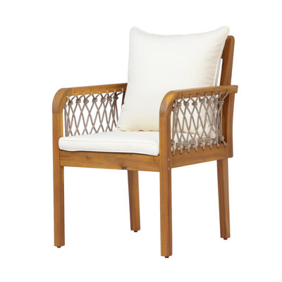 Ensemble de salle à manger d'extérieur en bois d'acacia 7 pièces avec fauteuils tissés en corde