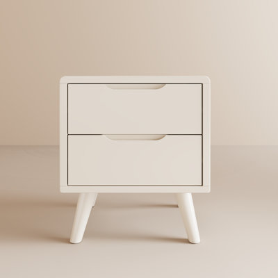 Modern Solid Wood 2-Drawer Nightstand, Bedroom Storage Unit