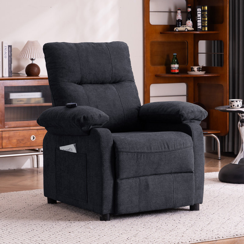 160°Recliner Chair for Elderly Seniors-Manual Push Back Reclining Chair with 8-Point Massage & Heating, Plush Chenille Fabric & Remote Control, Side Storage Pockets for Living Room, Bedroom