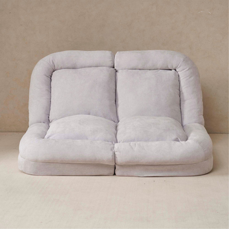 Convertible Fold-Out Double Sofa Bed, White Fabric
