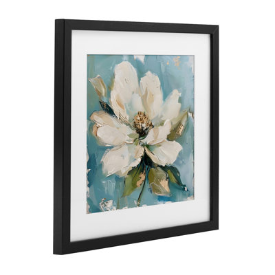 White Floral Blues Framed Print Under Glass, design by LSR Creative Studio